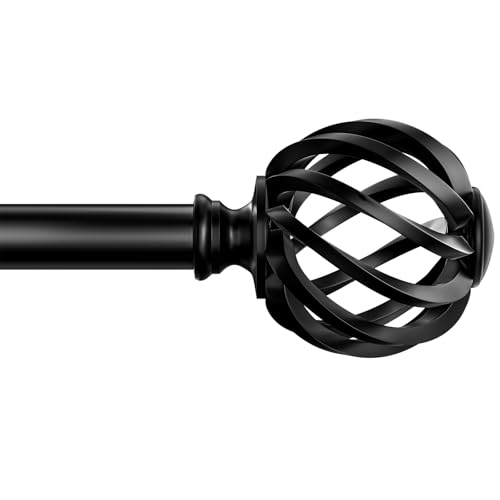 Mavivegue Curtain Poles 96-252cm Black Curtain Pole for Eyelet Curtains Metal Plain Ball Extendable Curtain Pole with Brackets and Finials for Door Bedroom Dining Room Living Room 16mm Diameter