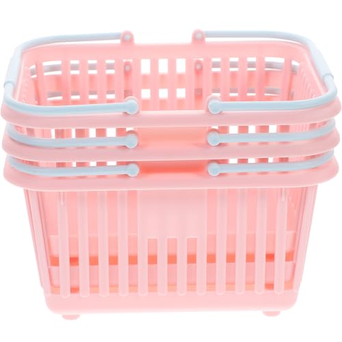 Cestas de plástico rosa con asa organizadoras compactas ligeras pack 3 2