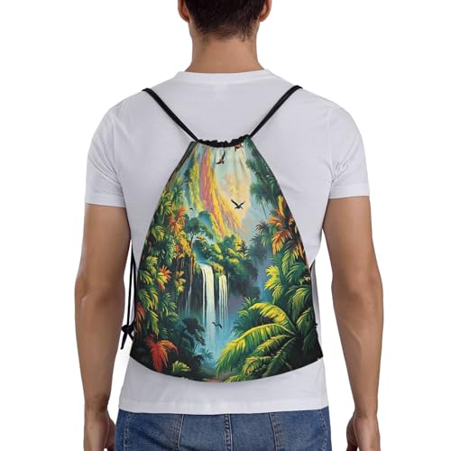 Tropical Rainforest Jungle Pattern Drawstring Backpack Bag Gym Backpack Basketball Bag For Women Men2