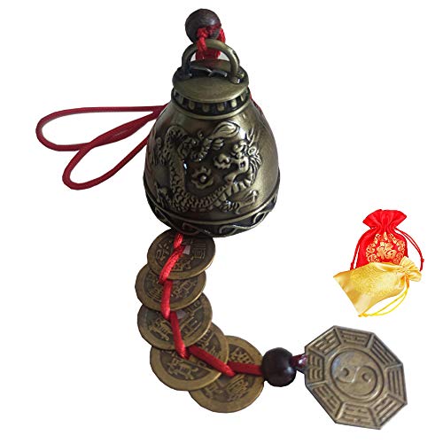 ZeeStar Bless Vintage Feng Shui Bell Elephant Buddha Statue Pisces Peacock with Five Emperor Money Wind Chimes Feng Shui Element for Home Garden Good Luck (Dragon)
