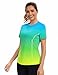 Avoogue Women's Activewear Short Sleeve UV Shirts Moisture Wicking Loose Workout Running Gym Tops Outfits Rashguard(Blue Gradient Yellow,S)