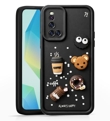 Image of Bintage Case Cute Fun Taddy| 3D Ball Bear| Donut| Coffee Rubber Case Camera Protection Back Cover Compatible for Vivo V19 - Black