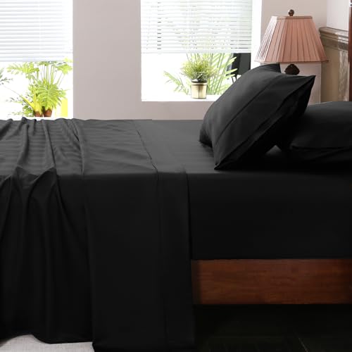 Image of Extra Deep Pocket Queen Sheets 18-24 Inch 100% Egyptian Cotton 1000 Thread Count Sateen Weave Soft Breathable 4 Pieces(Queen,Black)