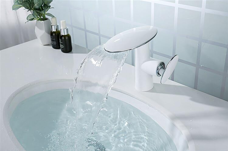 Robinet de lavabo cascade laiton anti-calcaire mitigeur blanc et chrome noir