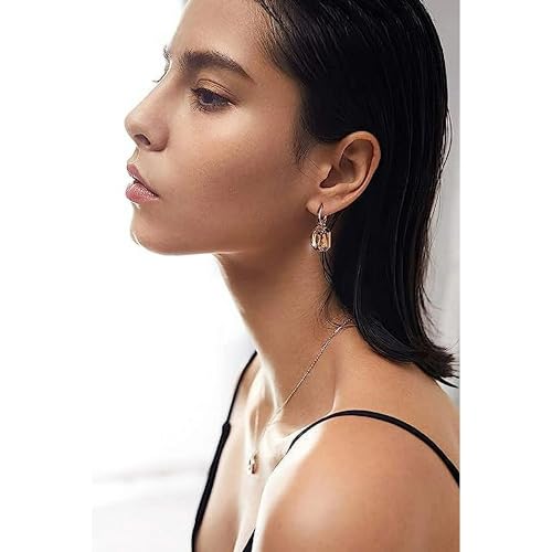 Image of El Regalo Stainless Steel Rectangular Cut Rhinestone Hoop Earrings - Elegant 18K Gold Plated Waterproof Vintage-Inspired Cubic Zirconia Huggie Hoops for Women