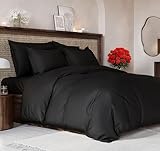Duvet Cover King Size Set - Extra Soft King Size Duvet Cover 104 x 90 with 2 Pillow Shams - Hotel Luxury, Easy Care and Fade Free with Zipper Closures & Ties - Comfy, Breathable Bedding Set (Black)