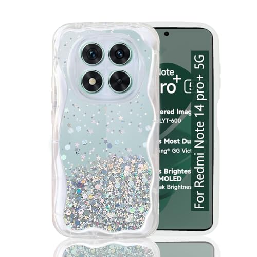 Image of KC Back Cover for Redmi Note 14 Pro Plus 5G - Curly Wave Dry Fixed Glitter Shockproof Bumper Soft Silicone Case with Camera Protection (Transparent)