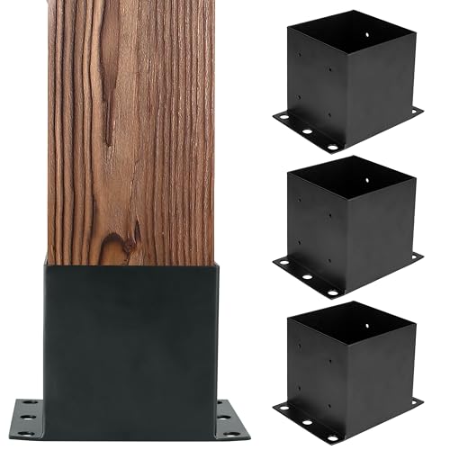 Image of Iron Forge Tools 6x6 Post Base for Concrete, 4 Pack - Black, 5.6 x 5.6 Inch | Heavy Duty Steel Fence Post Anchors, For Wood Deck, Fence, Porch, Railing or Pergola