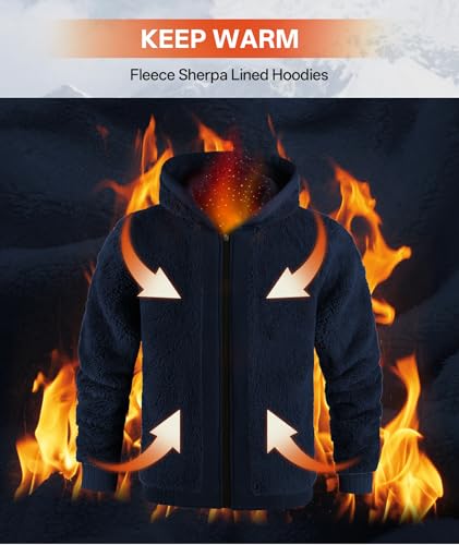 Image of V VALANCH Men Hoodies Zip Up Sherpa Lined Sweatshirts Heavyweight Thick Warm Fleece Winter Jacket