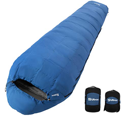 Ubon Extreme 15 & 32Â°F Mummy Sleeping Bag Camping Sleeping Bags 4 Season Waterproof Sleeping Bag, Lightweight Camping Sleeping Bag with Compression Sack, Gray Blue