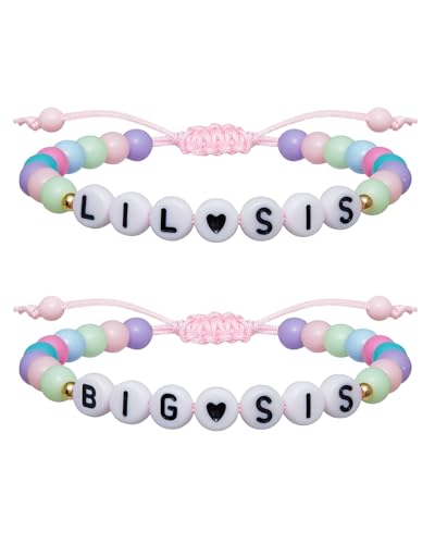 Image of 2 /3Pcs Big Middle Little Sis Heart Adjustable Braided Bracelet Set | Matching handmade sister friendship bracelets, sweet jewelry gifts for sisters, BFF friends, women and teengirls