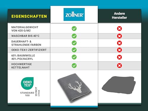 ZOLLNER Kuscheldecke in 150x200 cm - Flauschige und weiche Wendedecke in Zwei schlichten Farben - Trendige Hirschkopfeinwebung in grau - Mischgewebe - waschbar bis 40°C – Oeko Tex® Zertifiziert