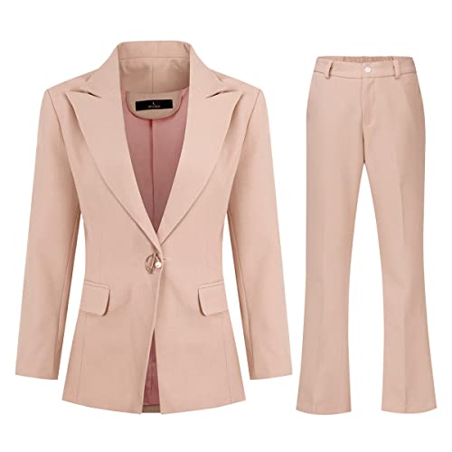 YYNUDA Women's Business 2 Piece Lady Suit Set Office Work Solid 1 Button Pantsuit Blazer Jacket and Pants