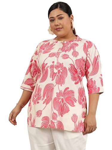 Image of Plus Size Printed Cotton Straight Kurti for Women