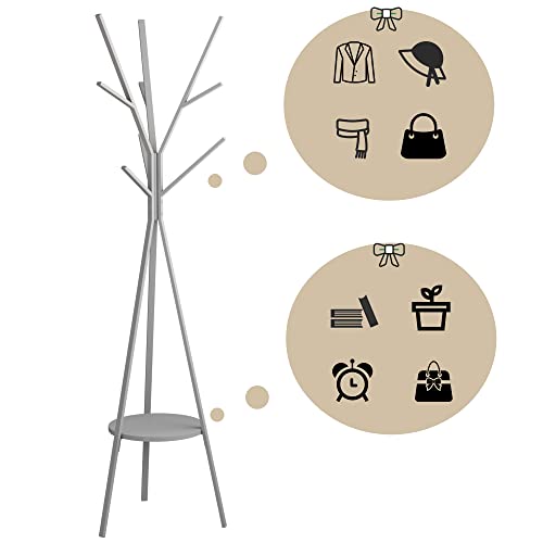 Coat Rack Hat Stand Free Standing Display Hall Tree Metal Hat Hanger Garment Storage Holder With 9 Hooks For Clothes Hats And Scarves In Black,17.72"Wx17.72"Dx70.87"H (Grey) #TOP4