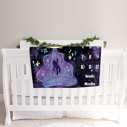 Image of UFO Baby Monthly Milestone Blanket, 48x48in Soft Flannel, Alien Round Spaceship, Newborn Mom Gifts, Baby Shower Age Growth Tracker with Bonus Maker (Purple, 48x48in)