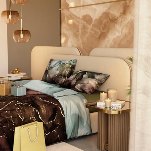 Stoa Paris Satin Super King Size Bedsheet with 2 Pillow Covers, 300TC Bedding Set, Hypoallergenic, Quick Dry, Aesthetic Home Decor, Wedding Gift for Couples, Louvre - Mass, Brown, Gold