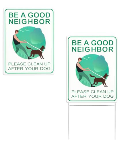 Mr. Pen- Clean Up After Your Dog Signs 9 x 12 2 Pack with 1 Metal Stake