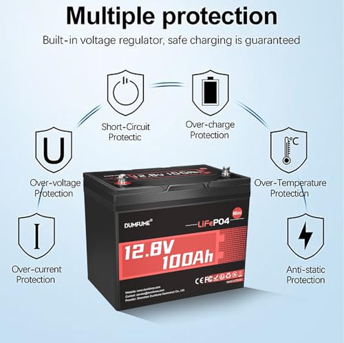 Image of 12V 100Ah Mini LiFePO4 Lithium Battery, Built-in 100A BMS,1280Wh Deep Cycle Rechargeable Battery 6000+ Cycles 10-Year Lifespan for RV, Solar, Off-Grid and Home Energy Storage