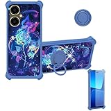 Kinetijy Case Compatible for Mobicel VX21 Phone Case Cover [with 1* Tempered Glass Screen Protector][Hard PC + Soft Silicone][Ring Support] [Colorful Reflect Light] IMDL-LMG