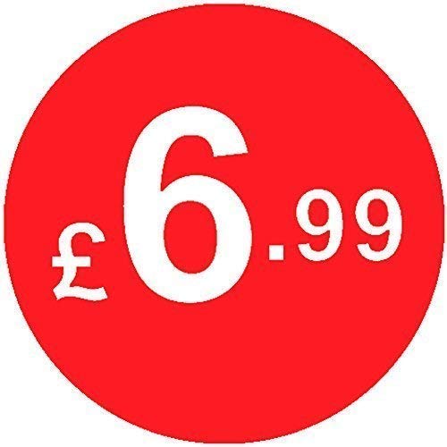 Pack of 500-20mm Price Stickers/Labels - Choose from 10p to £95 - Bright Red - Many Prices to Choose from (£6.99 - Red)