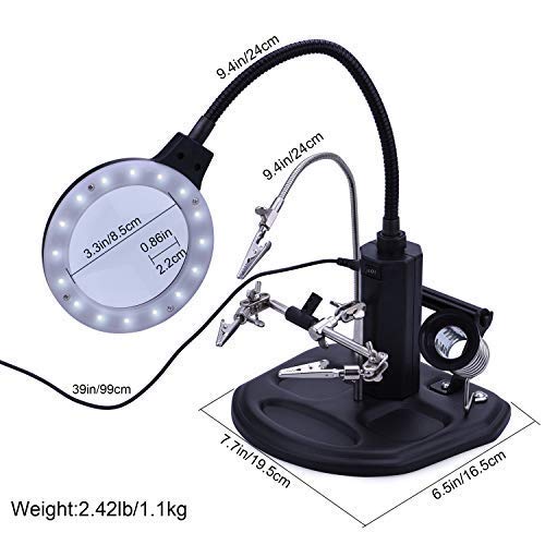 LED Light Helping Hands Magnifier Station - FEITA 2.5X/4X Lighted Heavy Base Magnifying Glass Stand with Auxiliary Clamp Alligator Clips - For Soldering, Assembly, Repair, Workshop, Hobby and Crafts - Image 5