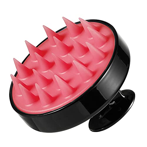 Shampoo Brush, Silicone Scalp Massager Hair Brush Head Massager Hair Growth Scrubber for Straight Curly Long Short Thick Thin Wet Dry Hair for Men Women Kids Pets, Black&Rosy