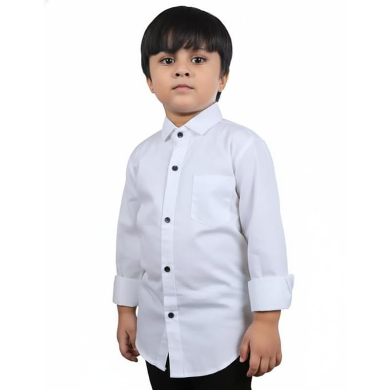 Image of Boys Cotton Blend Solid Full Sleeve Shirt with Spread Collar ? Casual Shirt for Kids