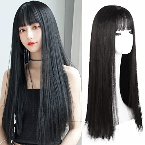 FXJالوردي طويل مستقيم الشعر الباروكة الاصطناعية الانفجارات الباروكة السيدات الانفجارات الاصطناعية الباروكة 1 قطعة (Color : NC/4HL)