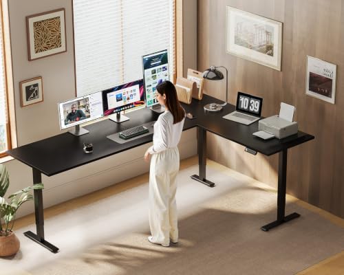 Image of OffiGo 79 Inch Reversible L Shaped Electric Standing Desk, Black