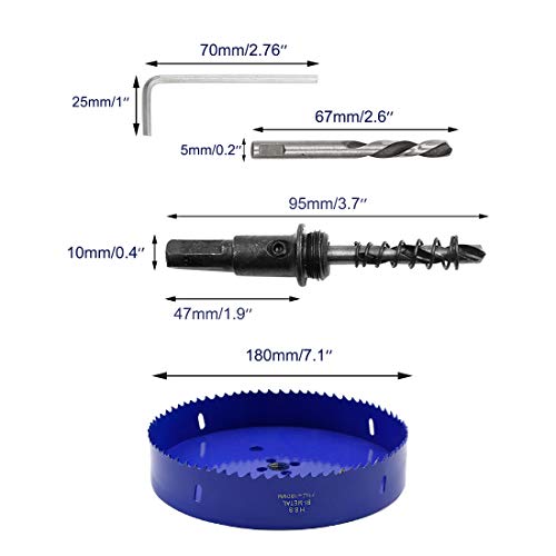 Image of Luomorgo 7.1 inch 180mm Hole Saw, 1 1 /4 inch Cutting Depth | HSS Bi-Metal, Hex Shank Drill Bit Adapter, For Wood Cornhole Boards Plastic Drywall Fiberboard