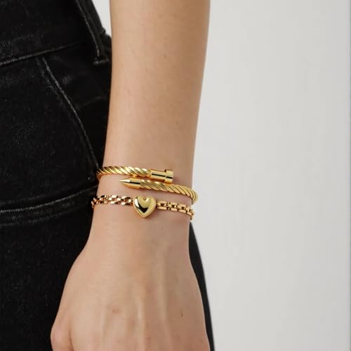 Save on 2PCS 18K Gold Plated Bangle & Chain Bracelet Set for Women