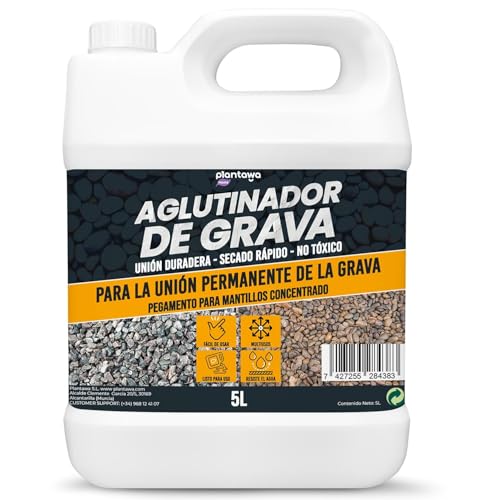 PLANTAWA Resina fijador Grava 5L | Aglutinante de Grava Transparente | Unión Duradera | Fijador Grava Caminos y Jardines | Evita desplazamientos Grava | Fácil aplicación | Listo para Usar