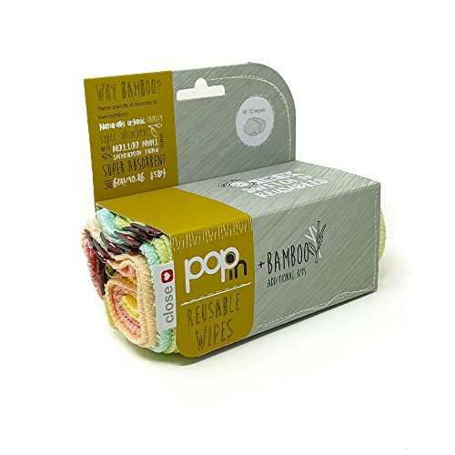 Close Paquete de recarga Pop-in con 10 toallitas reutilizables multicolor pastel | Perfecto para manos y cara del bebé, absorbente y suave