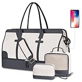 ETRONIK Weekend Overnight Bag for Women, Large Travel Duffle Bag with Shoe Compartment & Wet Pocket, Carry On Tote Bags Gym Duffel Bag with Toiletry Bags for Hospital 3 Pcs Set, Grey M