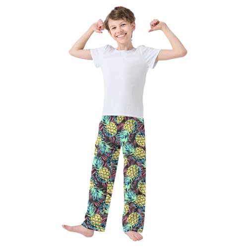 ZZXXB Pineapples Fruit Boys Long Pants Soft Trousers Elastic Waist Kids Lounge Bottoms with Pockets S-XL2