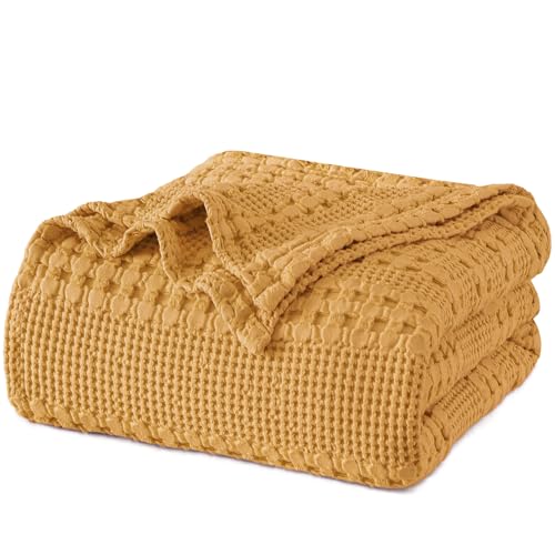 Image of PHF 100% Cotton Waffle Blanket Queen Size for Bed, Lightweight Breathable and Soft for Summer, Luxury Aesthetic Waffle Weave Blanket for Home Decor & Gifts for Women, 90 inchx90 inch, Pumpkin Orange