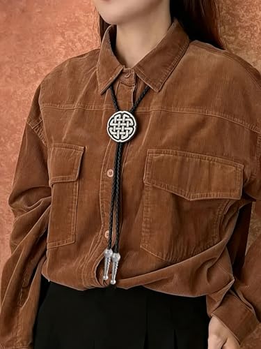 Image of GelConnie Native American Bolo Tie Rodeo Cowboy Leather Necktie Western Necklace Costume Accessories for Men,Women