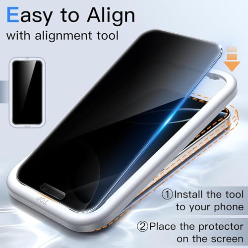 Image of Skinomi 4 Way 360 Privacy Glass Screen Protector for iPhone 17 / iPhone 16 pro [2 Pack], Horizontal and Vertical Anti Spy Tempered Glass Screen Film -(Easy Installation Frame)