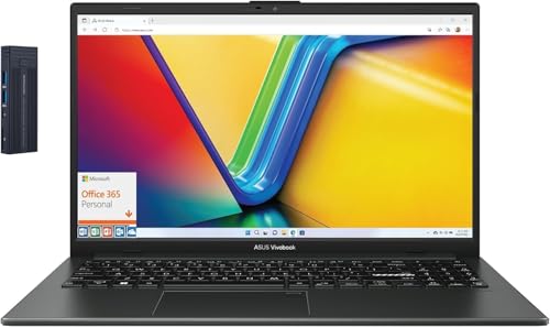 Image of ASUS Vivobook Go 15.6 inch FHD Laptop with Microsoft 365, Intel i3-N305 8 cores Processor, 8GB RAM 128GB Storage, 9H 128gb Docking Station, HDMI, USB, Windows 11 Home in S Mode, Black