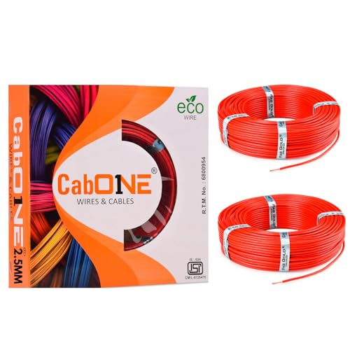 Image of CabONE 2.5 SQ.MM FR PVC Insulated Copper Electrical Wire, 90 Meter (Red, Pack of 2) | ISI Marked Fire Retardant Single Core Cable for Home Wiring