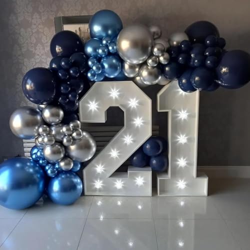 Image of Blue Balloon Arch Kit, 152Pcs Explosion Star Various Blue and Silver Latex Balloon Garland kit Different Size Balloons for Anniversary Birthday Wedding Baby Shower Dark Party Decorations