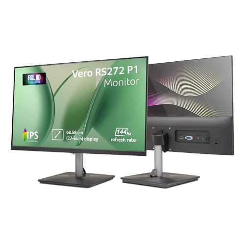 acer RS272 P1 27 Inch IPS FHD Monitor | 144Hz Refresh | 1ms VRB | AMD FreeSync | Ultra Slim 6.9mm ZeroFrame Design | HDMI + VGA | 99% sRGB | Dual Glass Design | Built-in Speakers | Tilt Adjustable view 1