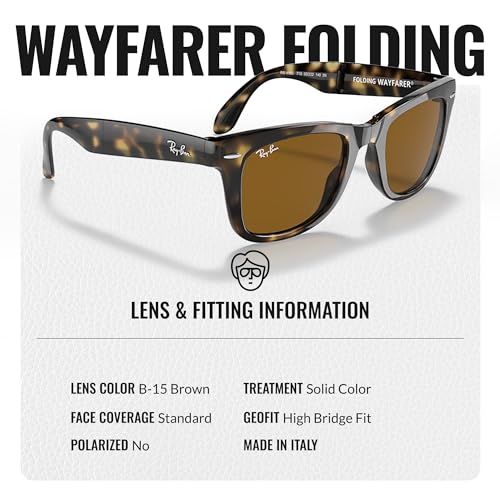Image of Ray-Ban RB4105 WAYFARER FOLDING CLASSIC Square Shape Sunglasses for Men with Official Eyewear Kit
