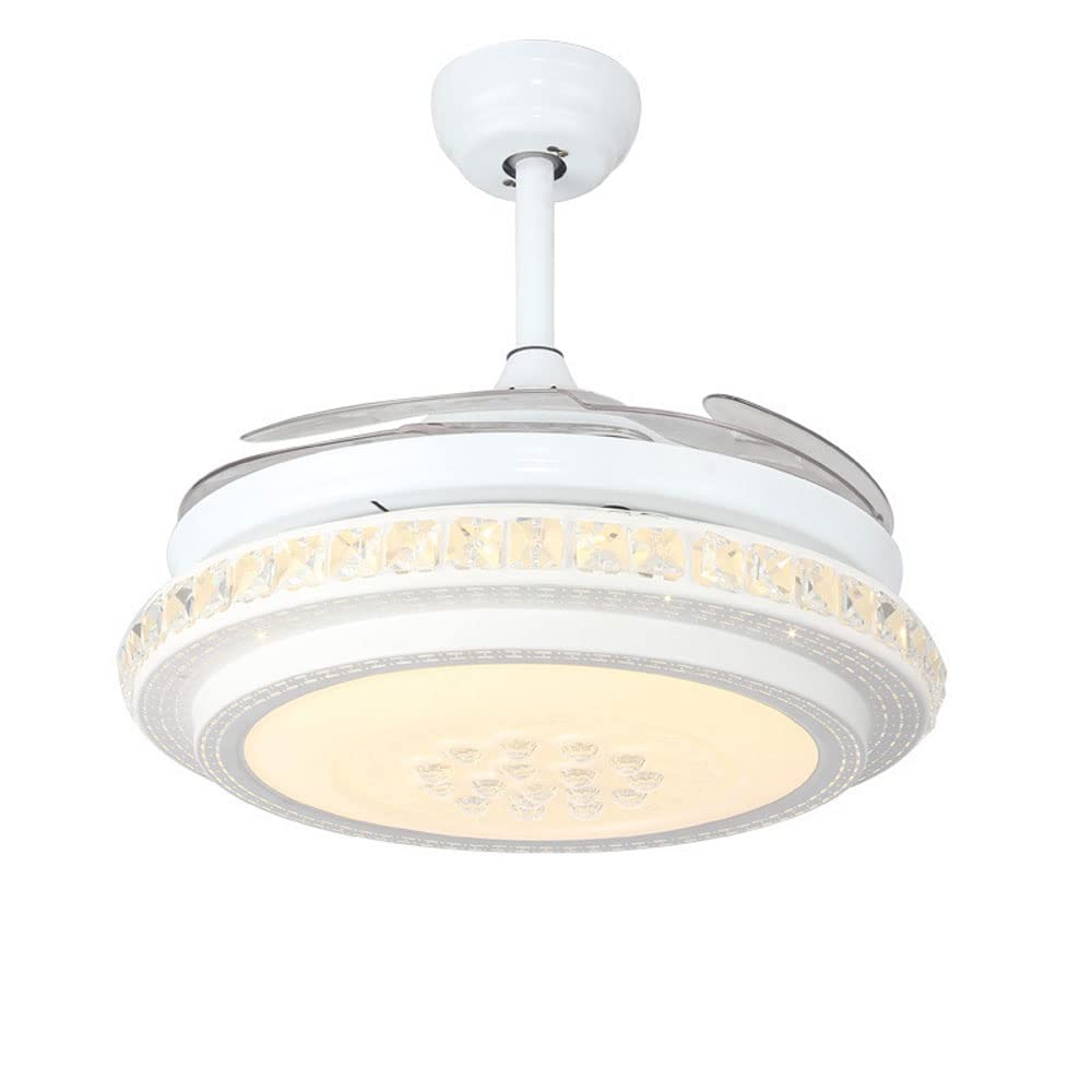 SXDMOUBK Modern LED Crystal Fan Chlier - Dimmable Acrylic Ceiling Light for Bedroom Living Room Dining & Kids' Study - Slish Dual Control Home Decor