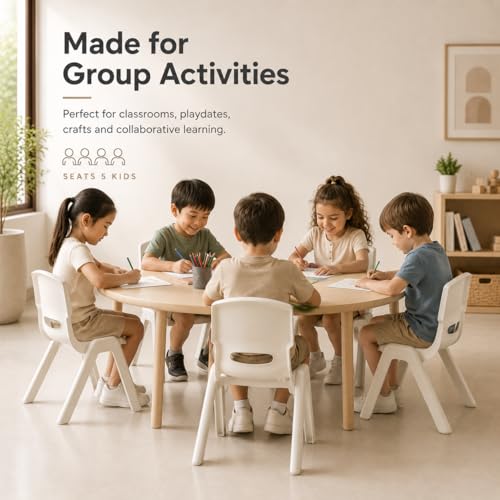 Image of eHomeKart Kids Chair Set of 5 -Children Study Chairs 33x30x46 cm - Non-Toxic BPA-Free Safe Rounded Edges Plastic - Lightweight Sturdy Stackable Chair for Kids - Playroom School Home Kindergarten