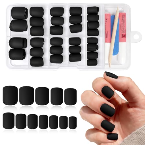 Bellelfin Black Short Press on Nails Square,120 Pcs Short Matte Fake...