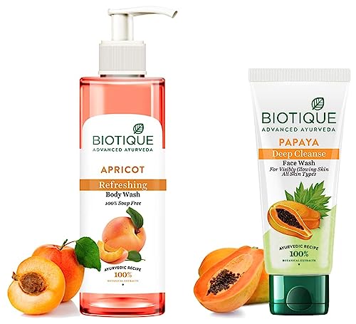 Image of Biotique Bio Papaya Visibly Flawless Skin Face Wash For All Skin Types, 150ml & Apricot Body Wash, Transparent, 200 ml