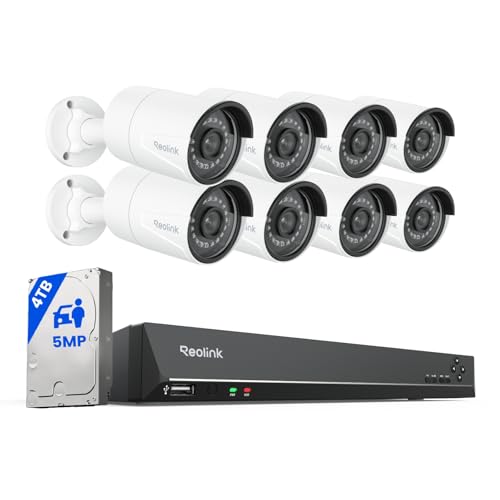 REOLINK 16CH 5MP Home Security Camera System, 8pcs Wired Outdoor PoE IP Cameras with Person/Vehicle/Pet Detection, 8MP 16CH NVR with 4TB HDD for 24-7 Recording, RLK16-410B8-5MP