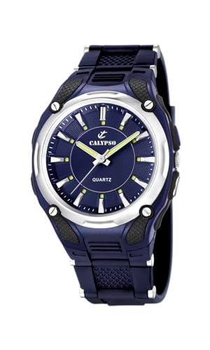 Calypso 5560/3 - Reloj de caballero de cuarzo, correa de goma color azul claro (con luz)